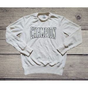 Champion Sweatshirt Women Size S Small White‎ Raised Logo Long Sleeve Pullover